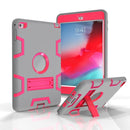 Contrast Color Silicone + PC Shockproof Case for iPad mini 5 / mini 4, with Holder(Grey+Rose Red)