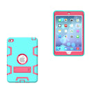 Contrast Color Silicone + PC Shockproof Case for iPad mini 5 / mini 4, with Holder(Mint Green+Rose Red)
