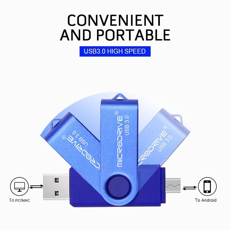 MicroDrive 64GB USB 3.0 Android Phone & Computer Dual-use Rotary Metal U Disk (Green)