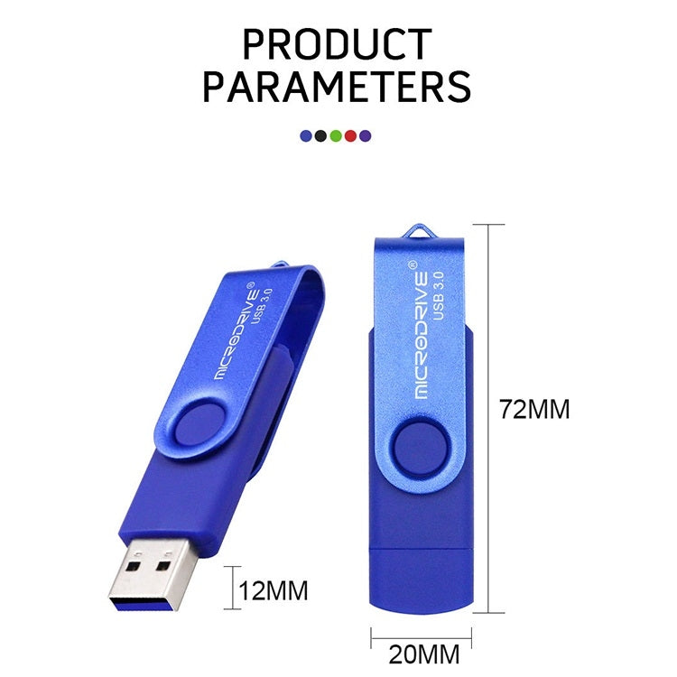 MicroDrive 64GB USB 3.0 Android Phone & Computer Dual-use Rotary Metal U Disk (Green)