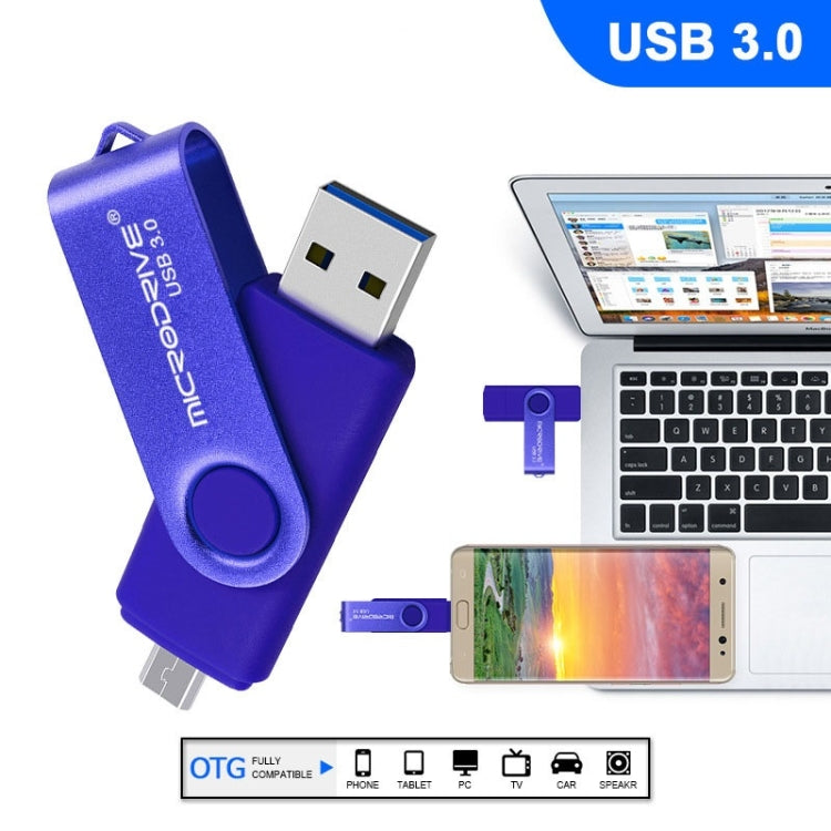 MicroDrive 64GB USB 3.0 Android Phone & Computer Dual-use Rotary Metal U Disk (White)