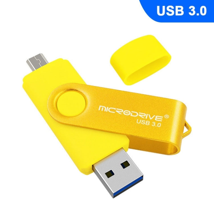 MicroDrive 64GB USB 3.0 Android Phone & Computer Dual-use Rotary Metal U Disk (Yellow)