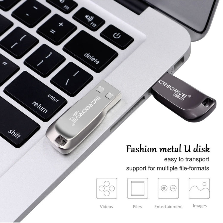 MicroDrive 128GB USB 3.0 Fashion High Speed Metal Rotating U Disk (Grey)