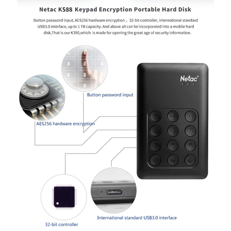 Netac K588 2TB USB 3.0 Keypad Encryption Portable Hard Disk
