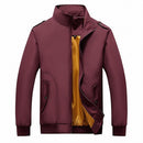 Solid Color Collage Long Sleeve Stand Collar Men Jacket (Color:Red Size:XXXL)