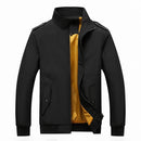 Solid Color Collage Long Sleeve Stand Collar Men Jacket (Color:Black Size:XXXXL)