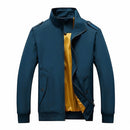 Solid Color Collage Long Sleeve Stand Collar Men Jacket (Color:Blue Size:XXXL)