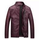 Men Slim-fit Washed PU Leather Jacket (Color:Red Size:XL)