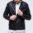 Men Slim-fit Washed PU Leather Jacket (Color:Black Size:L)