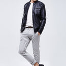 Men Slim-fit Washed PU Leather Jacket (Color:Black Size:XL)