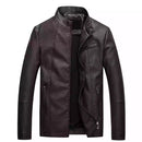 Men Slim-fit Washed PU Leather Jacket (Color:Coffee Size:M)