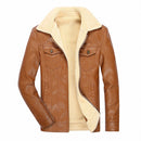 Men Locomotive PU Leather Plus Velvet Jacket (Color:Khaki Size:XXXL)
