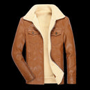 Men Locomotive PU Leather Plus Velvet Jacket (Color:Khaki Size:XXXL)