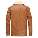 Men Locomotive PU Leather Plus Velvet Jacket (Color:Khaki Size:XXXL)