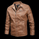 Fashionable Men Leather Jacket (Color:Khaki Size:XL)