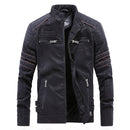 Men Casual Leather Jacket Coat (Color:Black Size:XL)