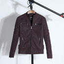 Men Casual Leather Jacket Coat (Color:Coffee Size:XL)