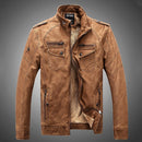 Men Plus Velvet Loose Leather Jacket Coat (Color:Brown Size:M)