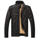 Men Plus Velvet Loose Leather Jacket Coat (Color:Black Size:M)