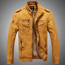 Men Plus Velvet Loose Leather Jacket Coat (Color:Yellow Size:M)