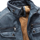 Men Plus Velvet Loose Leather Jacket Coat (Color:Blue Size:4XL)