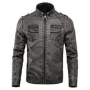 Men Plus Velvet Loose Leather Jacket Coat (Color:Black Grey Size:M)