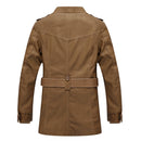 Men Long Style Leather Jacket Coat (Color:Khaki Size:XXXXL)