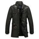 Men Long Style Leather Jacket Coat (Color:Black Grey Size:XXXXL)