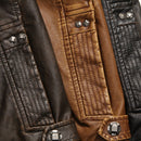 Men Plus Velvet Fashion Leather Jacket Motorcycle Coat (Color:Khaki Size:5XL)