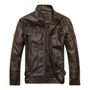 Men Plus Velvet Fashion Leather Jacket Motorcycle Coat (Color:Coffee Size:XXL)