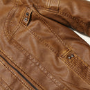 Men Plus Velvet Fashion Leather Jacket Motorcycle Coat (Color:Coffee Size:XXL)