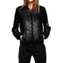 Women Wild Casual Sequin Jacket Short Coat (Color:Black Size:XL)