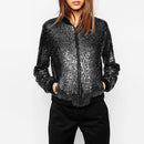 Women Wild Casual Sequin Jacket Short Coat (Color:Black Size:XL)