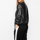 Women Wild Casual Sequin Jacket Short Coat (Color:Black Size:XL)
