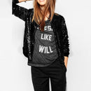Women Wild Casual Sequin Jacket Short Coat (Color:Black Size:XL)