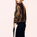 Women Wild Casual Sequin Jacket Short Coat (Color:Gold Size:M)