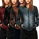 Women Wild Casual Sequin Jacket Short Coat (Color:Gold Size:M)