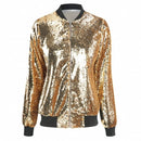 Ladies Loose Sequin Baseball Jacket (Color:Gold Size:XL)