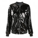 Ladies Loose Sequin Baseball Jacket (Color:Black Size:XXXL)