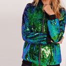 Ladies Loose Sequin Baseball Jacket (Color:Green Size:L)