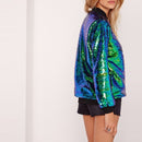 Ladies Loose Sequin Baseball Jacket (Color:Green Size:XL)
