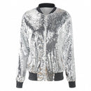Ladies Loose Sequin Baseball Jacket (Color:Silver Size:XXXL)