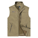 Men Sleeveless Stand Collar Loose Vest Multi-pockets Vest (Color:Khaki Size:6XL)