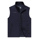 Men Sleeveless Stand Collar Loose Vest Multi-pockets Vest (Color:Dark Blue Size:M)