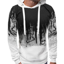 Men Loose Print Hoodie Sport Sweatshirt Set (Color:White Size:L)
