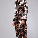 Men Long Paragraph Silk Pajamas(Color:Black Size:XXXL)