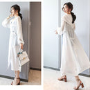 Women Hooded Sunscreen Mid-length Chiffon Cardigan (Color:White Size:M)
