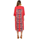 National Style V-neck Tassel Print Long Shawl Coat (Color:Red Size:Free Size)