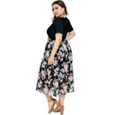 V-neck Short Sleeve High Waist Slim Chiffon Stitching Plus Size Dress (Color:As Show Size:XXXXXL)