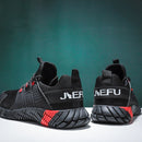 Jiefu Anti Smash And Stab Resistant Lightweight Breathable Anti Odor Flying Fabric Safety Shoes (Color:Black Size:39)